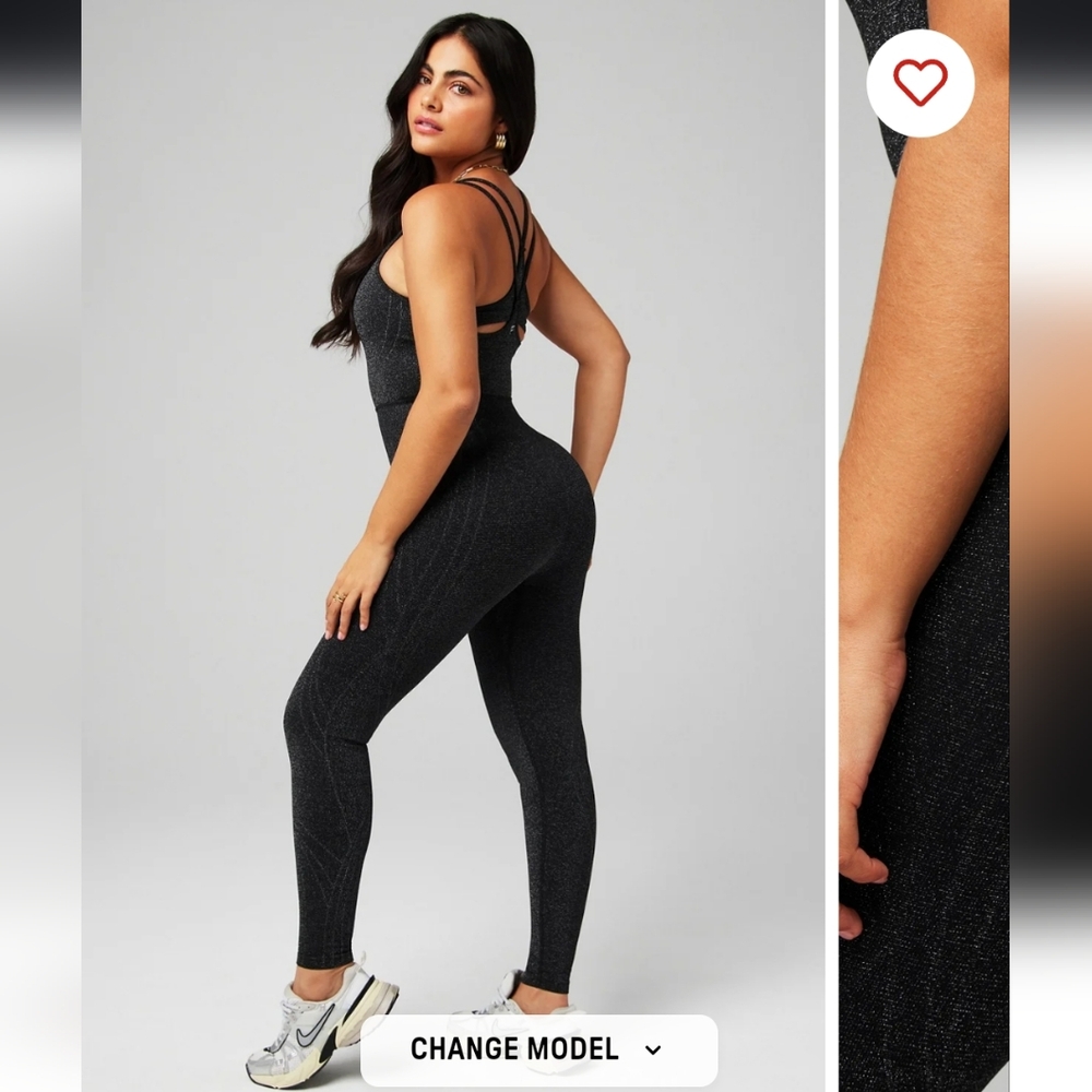 Kardashian Fabletics Black Sparkle Seamless Jumpsuit - Size Large L BNWT